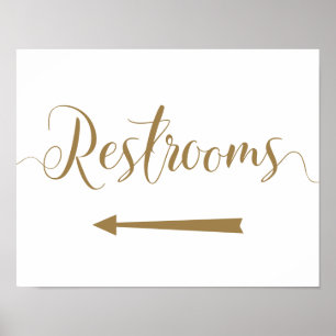 Restrooms left arrow sign. Gold Wedding directions Poster