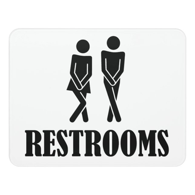 Restrooms Male Female Funny Business Bathroom Door Sign (Contemporary Front)