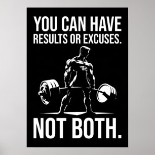 Results or Excuses - Motivational Gym, Workout Poster