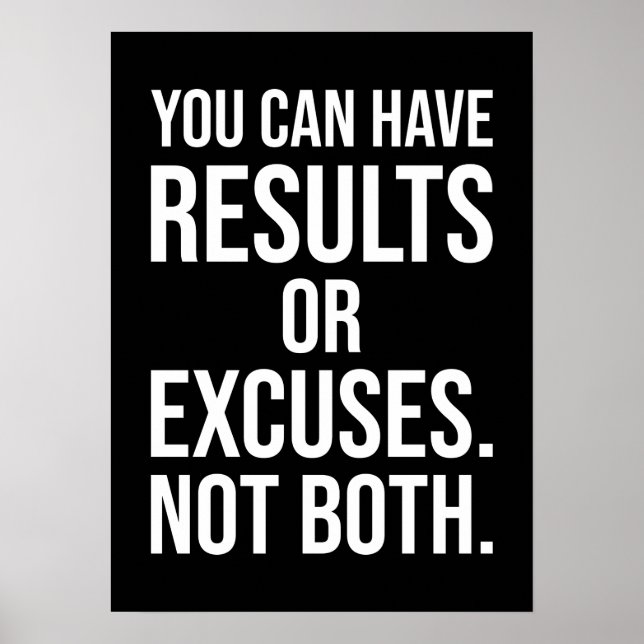 Results vs Excuses - Success Motivational Poster (Front)