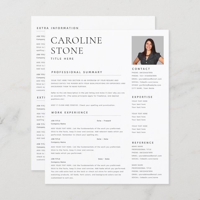 Resume Photo Contact White Modern (Front/Back)