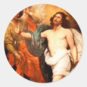 Resurrected Jesus with Angel Classic Round Sticker