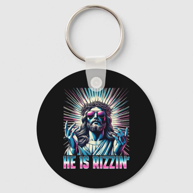 Resurrection Funny Easter Rizz He Is Rizzin Jesus  Key Ring (Front)