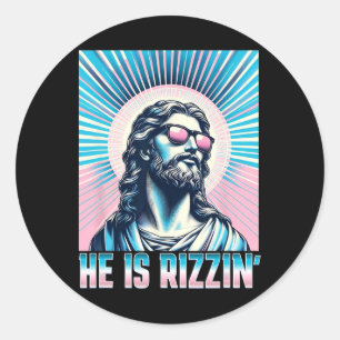 Resurrection Funny Easter Rizz Sungles He Is Rizzi Classic Round Sticker
