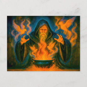 Resurrection mage in dark oil painting style holiday postcard