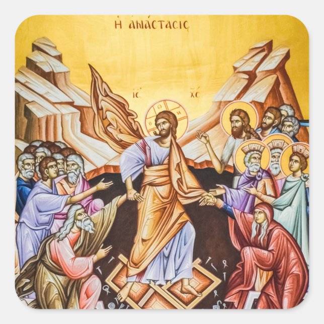 Resurrection of Christ Orthodox Christian Square Sticker (Front)