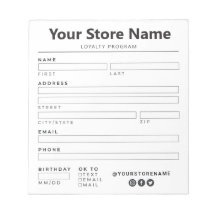 Retail/Boutique Customer Loyalty Rewards Notepad