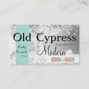 Retail Business with Old Tree Social Media Icons Card