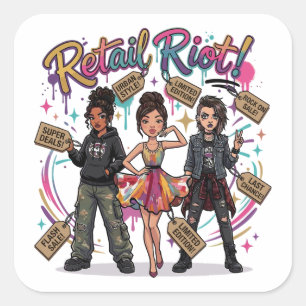Retail Riot – Urban, Glam & Grunge Fashion Trio Square Sticker