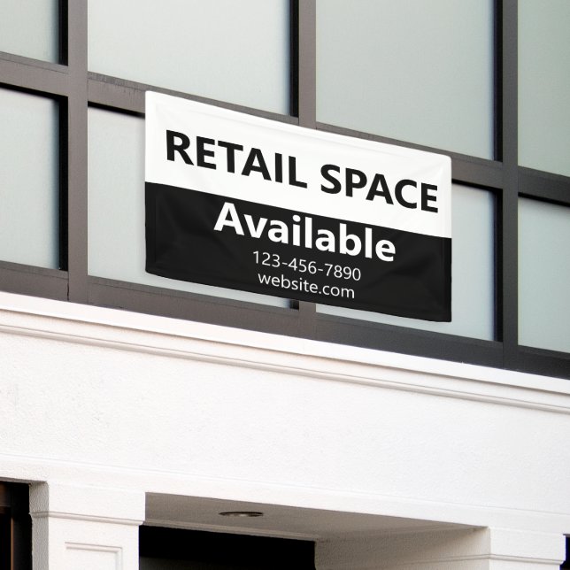 Retail Space Available Phone Number Website White Banner (Outside Building)