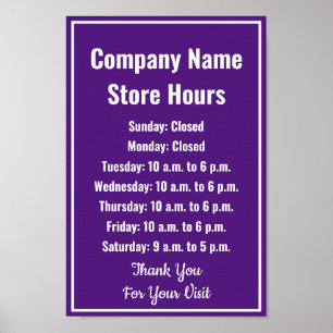 Retail Template Royal Purple Business Hours Poster