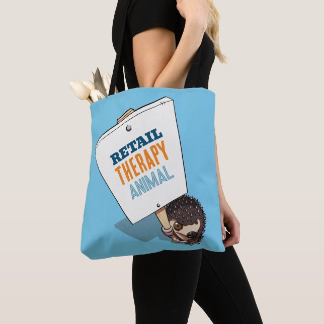 Retail Therapy Animal Hedgehog Sign Cartoon Tote Bag (Close Up)