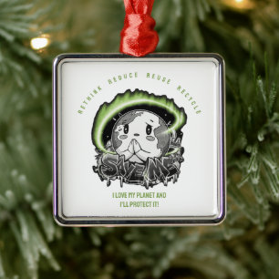 Rethink Reduce Reuse Recycle Save Earth Metal Tree Decoration