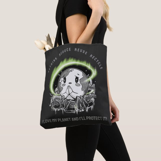 Rethink Reduce Reuse Recycle Save Earth Tote Bag (Close Up)