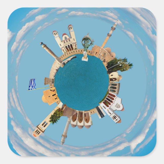 Rethymno city Greece little tiny planet landmark a Square Sticker (Front)