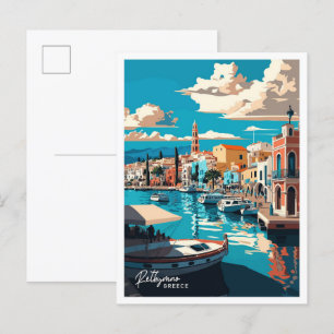Rethymno Greece Travel Vintage Illustration Postcard