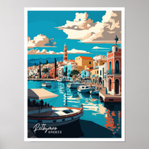 Rethymno Greece Travel Vintage Illustration Poster