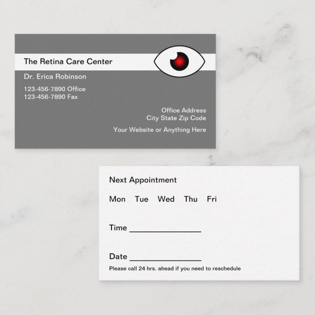 Retina Eye Care Specialist Appointment  Business Card (Front/Back)