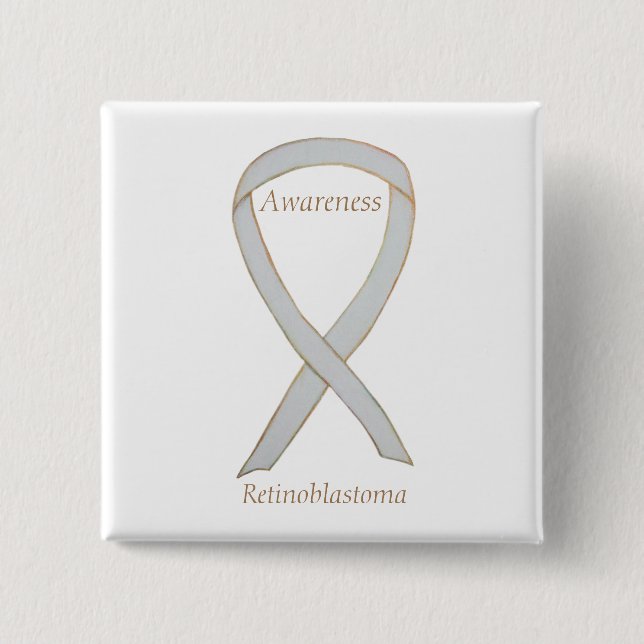 Retinoblastoma White Awareness Ribbon Custom Pin (Front)