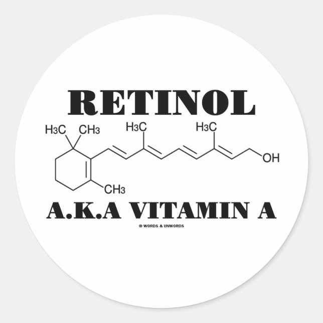 Retinol A.K.A. Vitamin A (Retinol Molecule) Classic Round Sticker (Front)