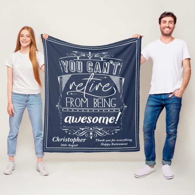 Retire Awesome Modern Blue Retirement Quote Fleece Blanket (In Situ)