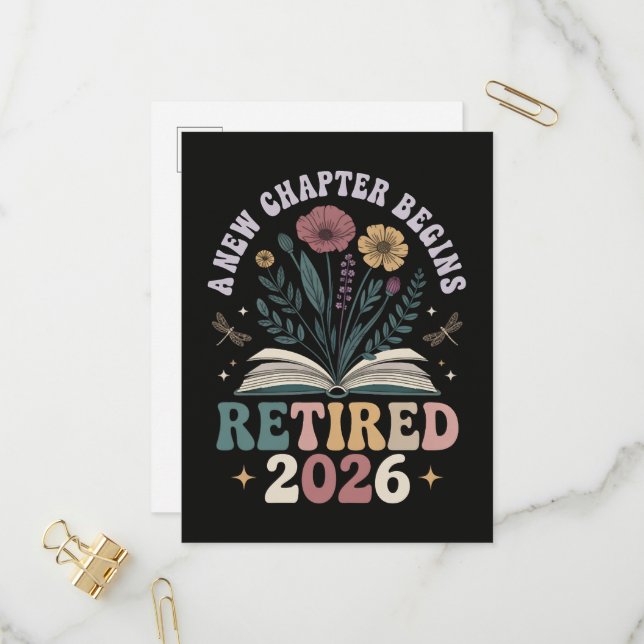 Retired 2026 A New Chapter Begins Invitation Postcard (Front/Back In Situ)