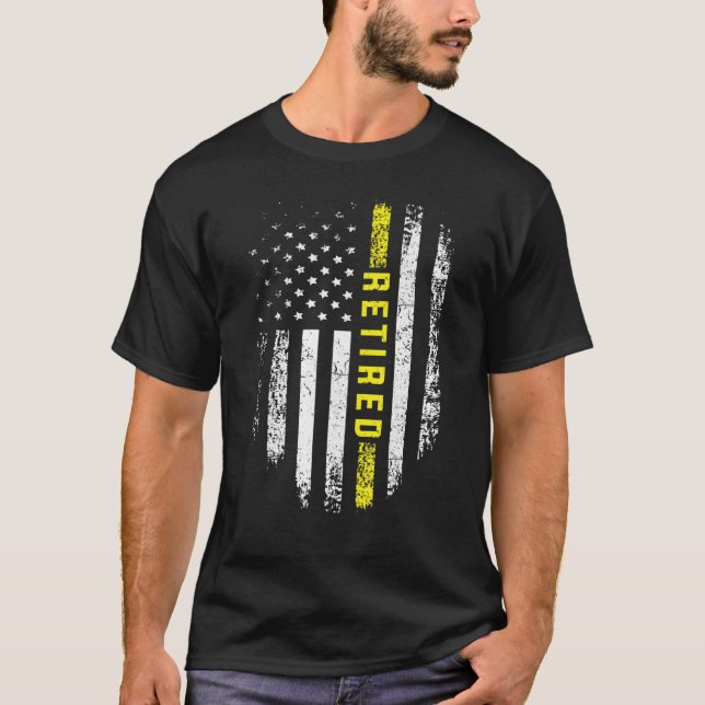 Retired 911 Dispatcher   Thin Yellow Line Flag T-Shirt (Front)