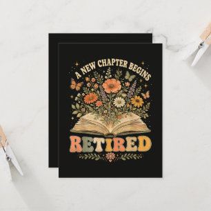 Retired A New Chapter Begins Retro Floral Book Invitation