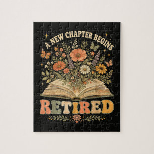 Retired A New Chapter Begins Retro Floral Book Jigsaw Puzzle