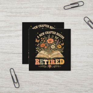 Retired A New Chapter Begins Retro Floral Book Square Business Card