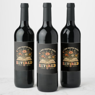 Retired A New Chapter Begins Retro Floral Book Wine Label