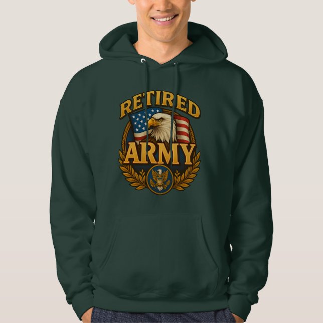 Retired ARMY Design with flag & eagle Hoodie (Front)