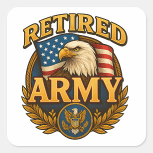 Retired ARMY Design with flag & eagle Square Sticker