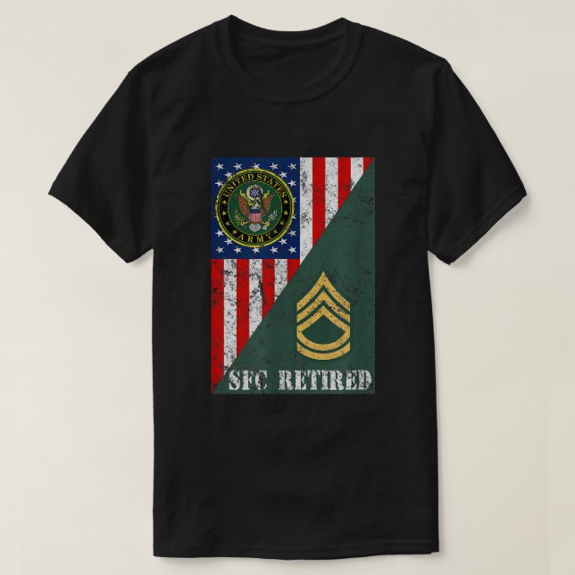 Retired Army Sergeant First Class Half Rank & Flag T-Shirt (Design Front)