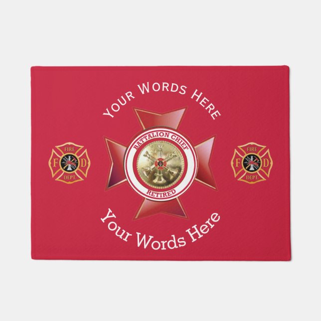 Retired Battalion Chief 3 Bugle Custom Doormat (Front)