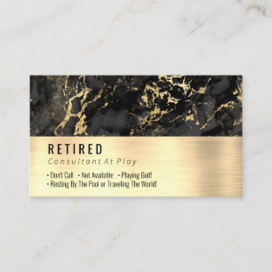Retired, Black and Gold Marble, Brushed Gold, Gag Business Card