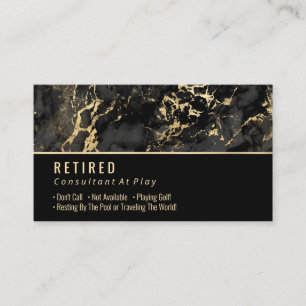 Retired, Black & Gold Marble on Black Gag Business Card
