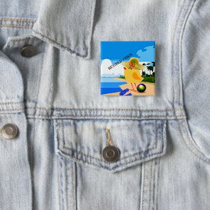 Retired Chick at the beach,  15 Cm Square Badge