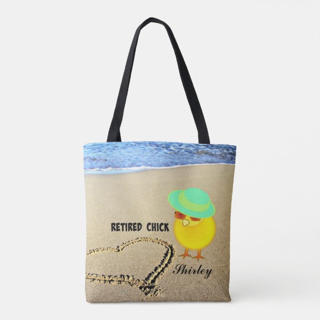 Retired Chick at the Beach, Customisable Tote Bag (Back)