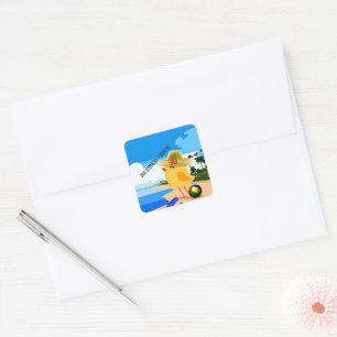 Retired Chick...at the beach,  Square Sticker