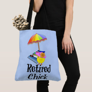 Retired chick, oh so cute, relaxing at the beach tote bag