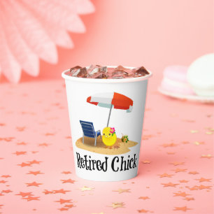 Retired Chick on the Beach Paper Cups