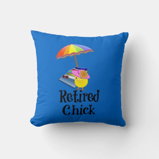 Retired Chick, Retirement Humour Cushion (Front)