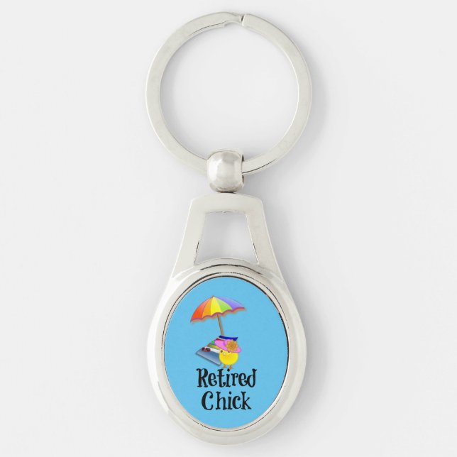 Retired Chick, Retirement Humour Key Ring (Front)