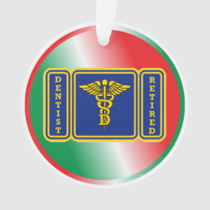 Retired Dentist Caduceus Shield Custom Ornament