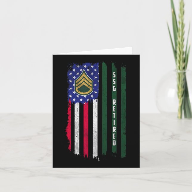 Retired E-6 Staff Sergeant Ssg Rank American Flag  Card (Front)
