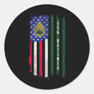 Retired E-6 Staff Sergeant Ssg Rank American Flag  Classic Round Sticker