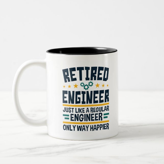 Retired Engineer Engineering Retirement Happier Two-Tone Coffee Mug (Left)