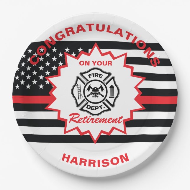 Retired Firefighter Congratulations Retirement Paper Plate (Front)