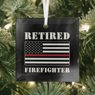 Retired Firefighter Thin Red Line Retirement Gift  Glass Tree Decoration